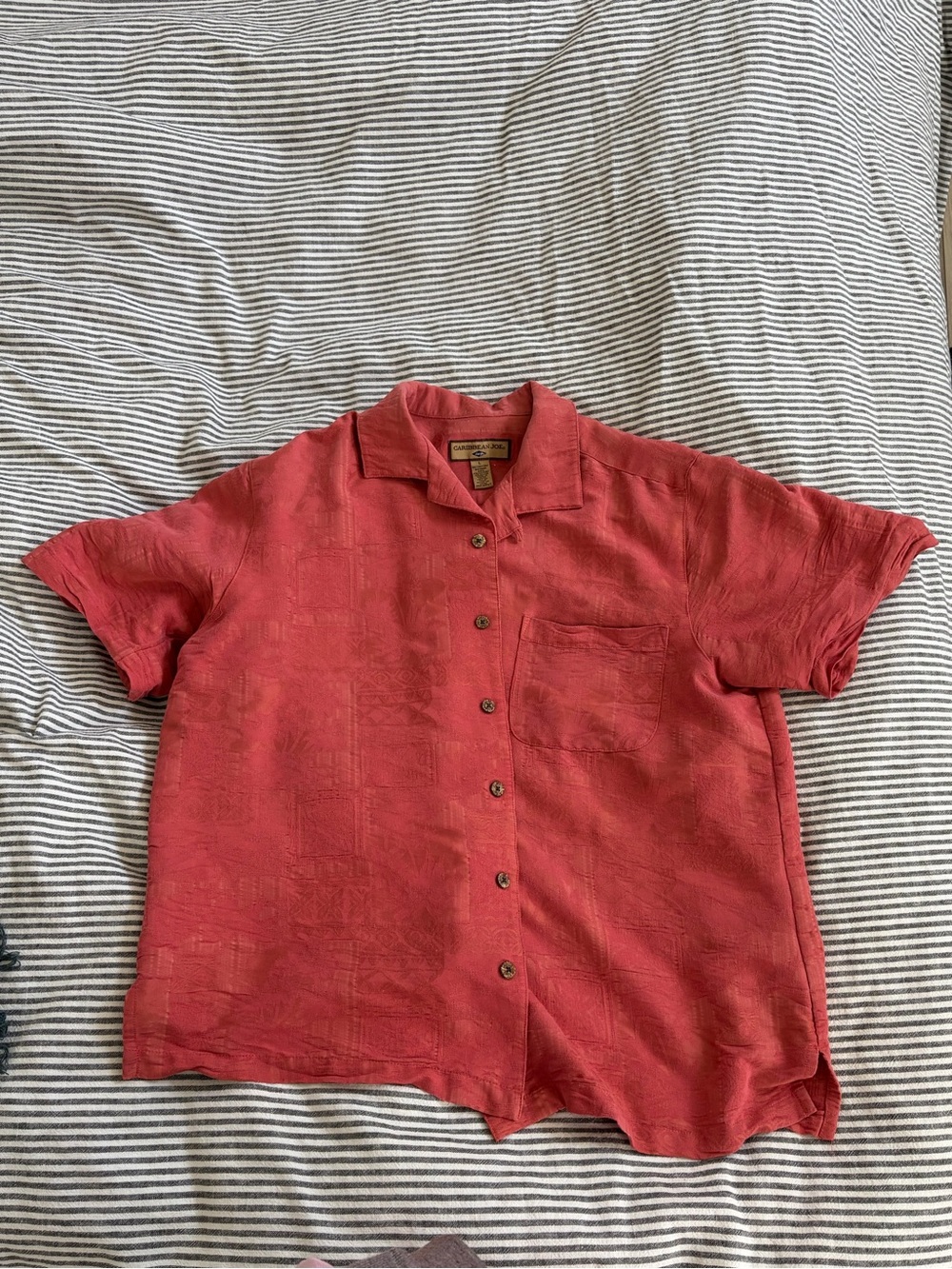 Caribbean Joe Coral-Red Short-Sleeve Button-Down Shirt